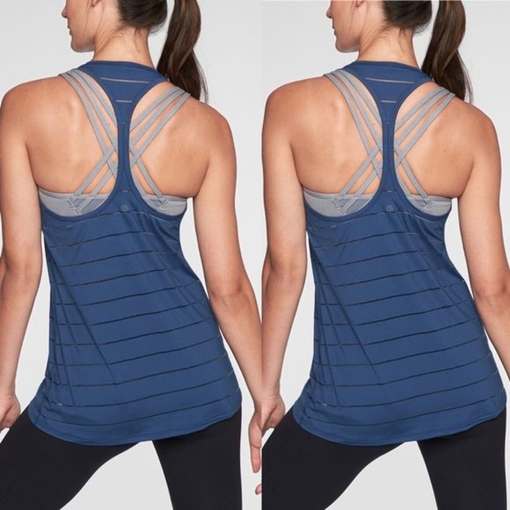 athleta striped mesh high neck chi racerback